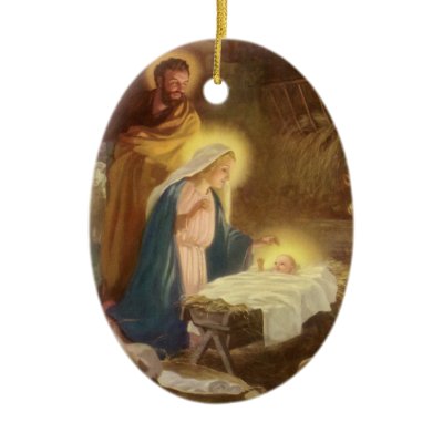 Vintage Nativity Scene; Baby Jesus in the Manger ornaments