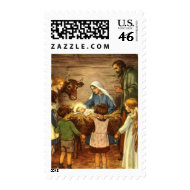 Vintage Nativity Scene, Baby Jesus in the Manger stamp