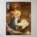 Vintage Nativity Scene; Baby Jesus in the Manger Print