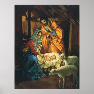 Vintage Nativity Scene; Baby Jesus in the Manger posters