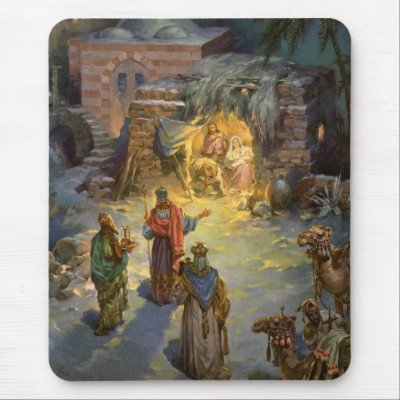 Vintage Nativity Scene with Visiting Magi mousepads