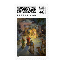 Vintage Nativity Scene with Visiting Magi Postage Stamp