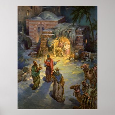 Vintage Nativity Scene with Visiting Magi posters