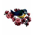 Vintage Nature Chic Blue Bird on Pink Blossom Tshirt
