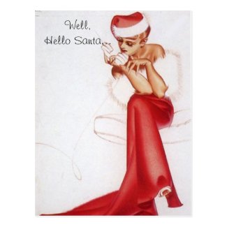 Vintage Naughty Christmas Hello Pin Up Girl Postcard