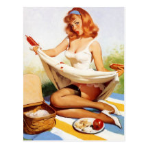 Vintage Naughty Picnic Pin Up Girl Postcards