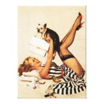 Vintage Naughty Puppy Love Pin Up Girl Canvas Gallery Wrap Canvas