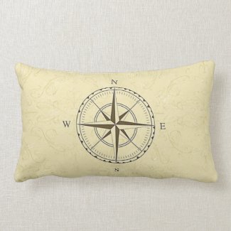 Vintage Nautical Compass Rose Ivory Lumbar Pillow
