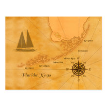 Vintage Nautical Florida Keys Map Post Card