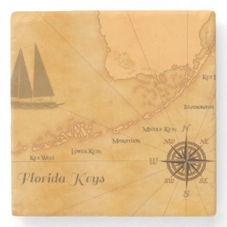 Vintage Nautical Florida Keys Map Stone Beverage Coaster