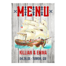 Vintage Nautical Wedding Menu Cards