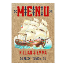 Vintage Nautical Wedding Menu Cards