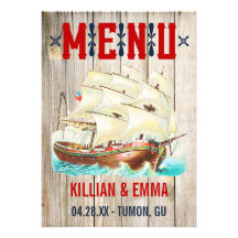 Vintage Nautical Wedding Menu Cards