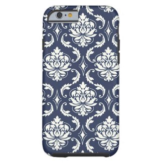 Vintage Navy Blue White Damask Pattern iPhone 6 Case