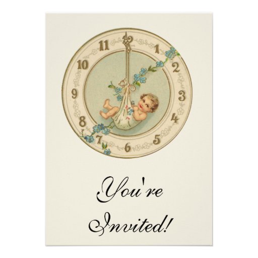 Vintage New Years Baby Clock Personalized Invite (front side)