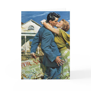 Vintage Newlyweds Buy First House; We're Moving! Greeting Card