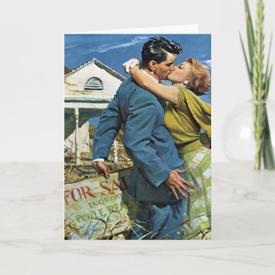 Vintage Newlyweds Buy First House; We're Moving! Greeting Card