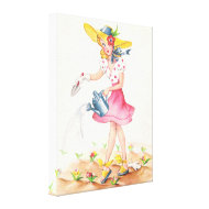 Vintage Nostalgic Girl in Garden Wrapped Canvas wrappedcanvas