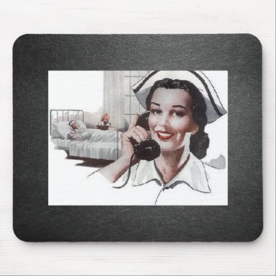 Vintage Nurse Black and White Mouse Pads by cowboyannie