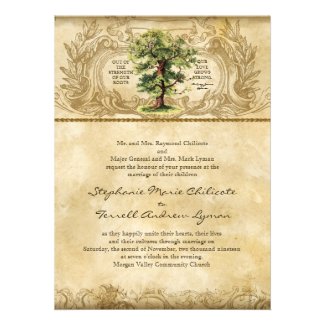 Vintage Oak Tree of Life Swirl Etchings Parchment Personalized Invitation