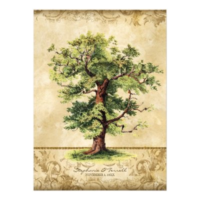 Vintage Oak Tree of Life Swirl Etchings Parchment Personalized Invitation