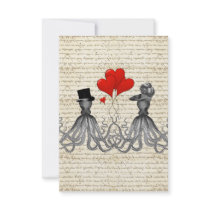 Vintage octopi and hearts invite