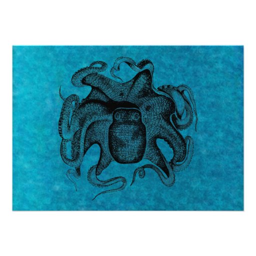 Vintage Octopus Like Cuttlefish 1800s Sea Blue Announcement
