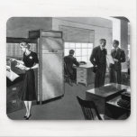 Vintage Office Scene; black and white Mouse Pads