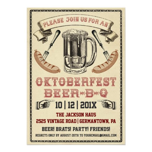 Vintage Oktoberfest Beer-B-Q Party Invitation (front side)