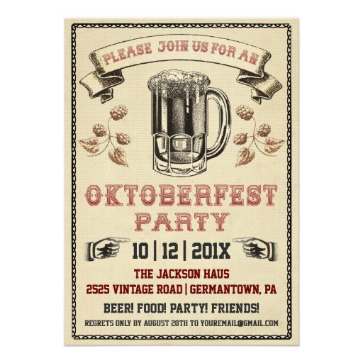 Vintage Oktoberfest Party Invitation (front side)