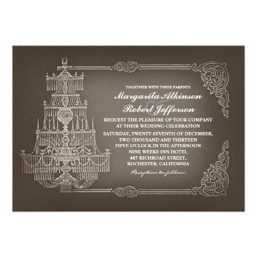 vintage old chandelier wedding invitations