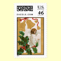Vintage old fashioned angel with bells and berries stamps