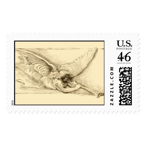 Vintage old fashioned  Angel with horn Stamp