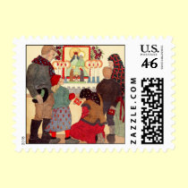 Vintage old fashioned family praying stamps