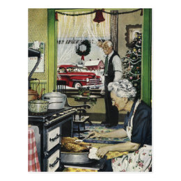 Vintage Old Fashioned Home Kitchen Christmas Postc Postcard