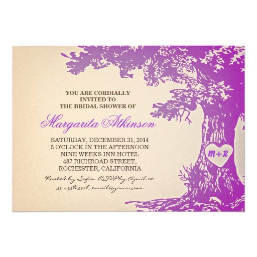 vintage old oak tree bridal shower invitations