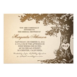 vintage old oak tree bridal shower invitations