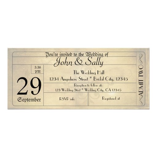 Vintage Old Style ticket Wedding Invitation