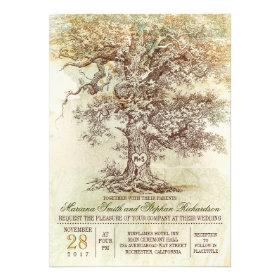 Vintage old tree rustic wedding invitation invitations