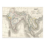 Vintage old world India map print postcard