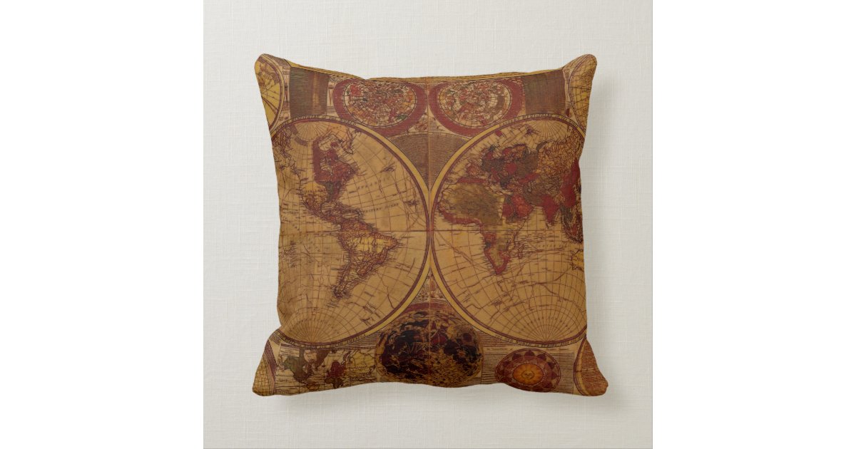 Vintage Old World Map Decor Cushion Throw Pillow Zazzle