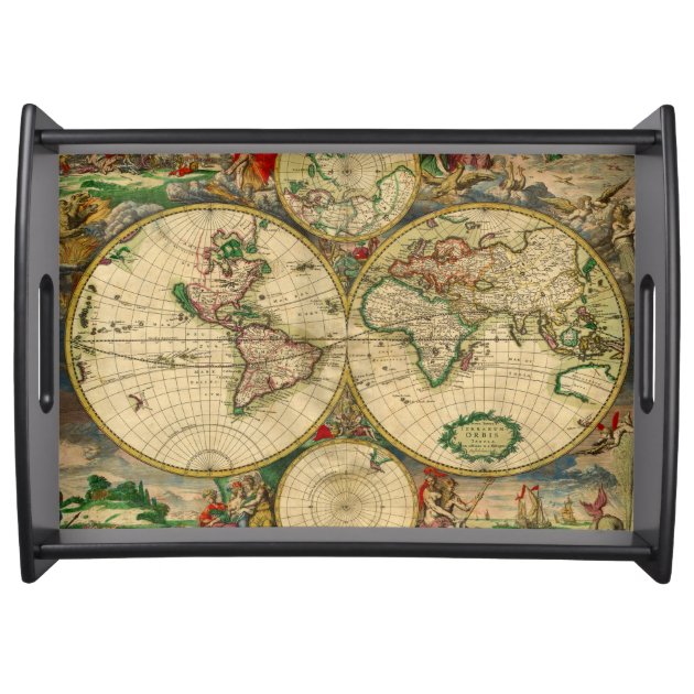 Vintage old world Maps Service Tray