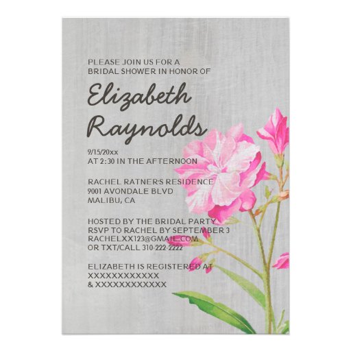 Vintage Oleander Bridal Shower Invitations