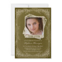 Vintage olive graduation photo party announcement invitation