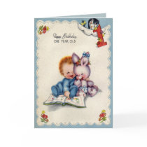 Vintage One Year Old Boy Birthday Card