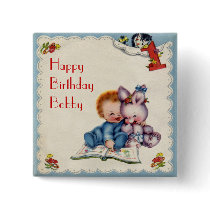 Vintage One Year Old Boy Square Button