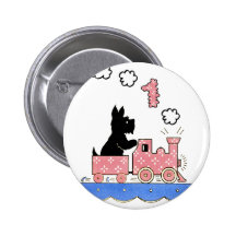 Vintage One Year Old Girls Birthday Round Button