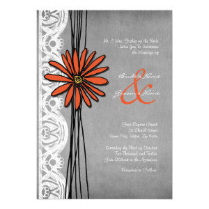Vintage Orange and Grey Daisy Wedding Invitation