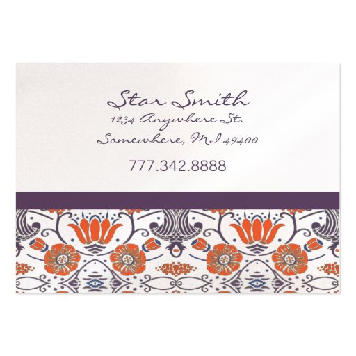 Vintage Orange and Purple Swirly Floral Pattern Business Card Templates (front side)