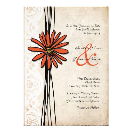 Vintage Orange Daisy Wedding Invitation